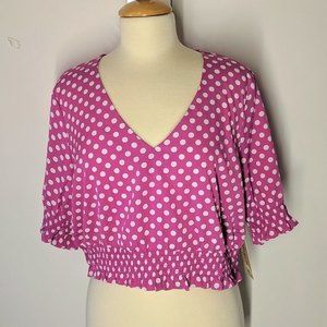 Wishing Waves Pink and White Polka Dot Crop Top Size XLarge
